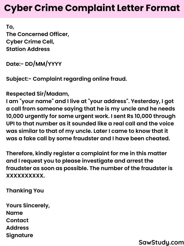 cyber crime complaint letter