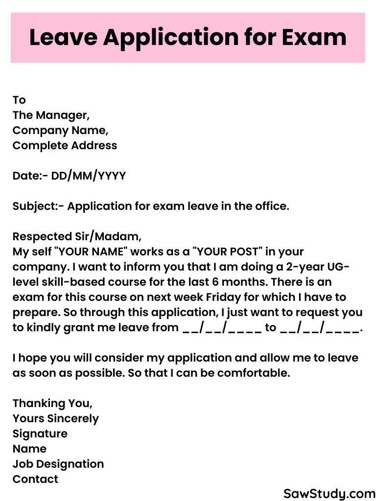application letter format for leave in office due to exam