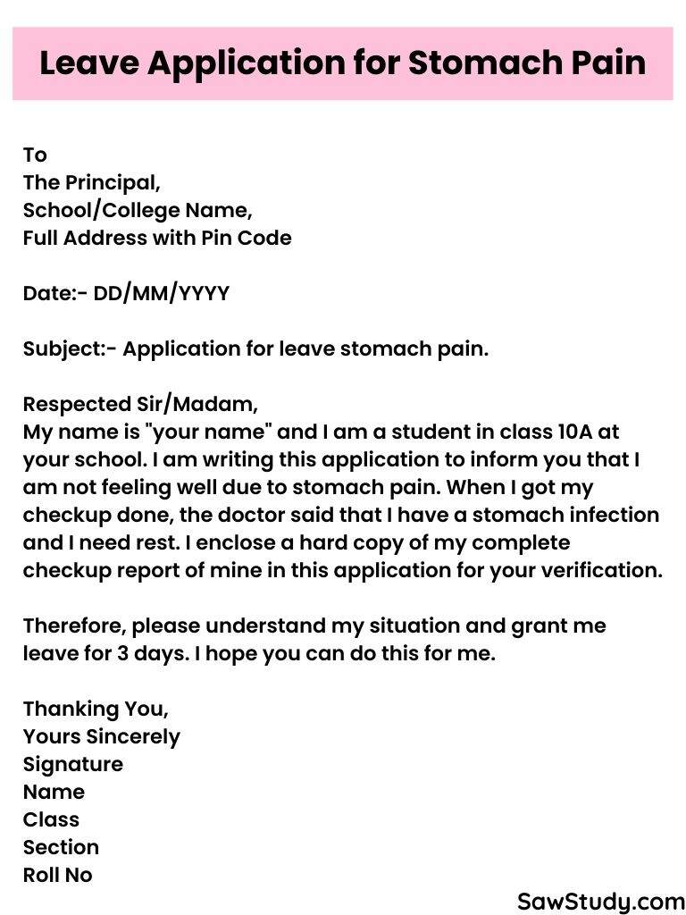application letter for leave due to stomach pain