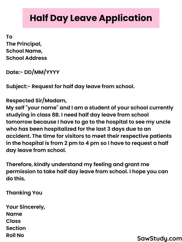 application letter for half day leave in school